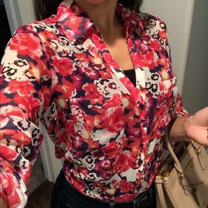 EXPRESS Floral Button Up Blouse